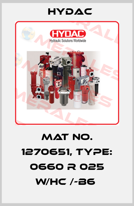 Mat No. 1270651, Type: 0660 R 025 W/HC /-B6  Hydac