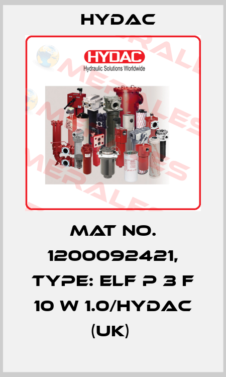 Mat No. 1200092421, Type: ELF P 3 F 10 W 1.0/HYDAC (UK)  Hydac