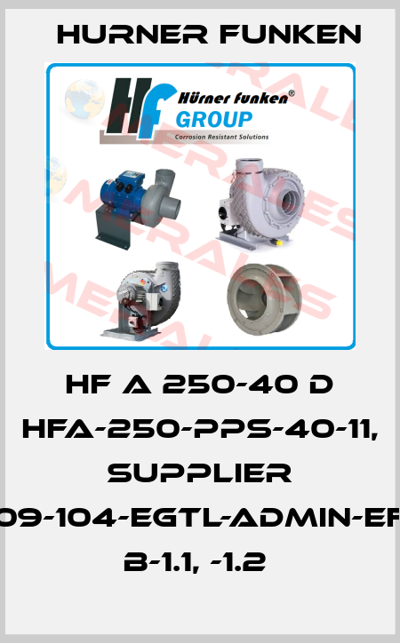 HF A 250-40 D HFA-250-PPS-40-11, SUPPLIER 09-104-EGTL-ADMIN-EF B-1.1, -1.2  Hurner Funken