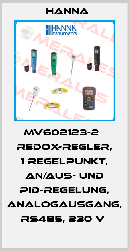 MV602123-2   REDOX-REGLER, 1 REGELPUNKT, AN/AUS- UND PID-REGELUNG, ANALOGAUSGANG, RS485, 230 V  Hanna