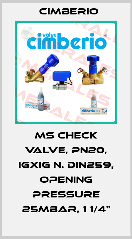 MS check valve, PN20, IGXiG n. DIN259, opening pressure 25mbar, 1 1/4" Cimberio
