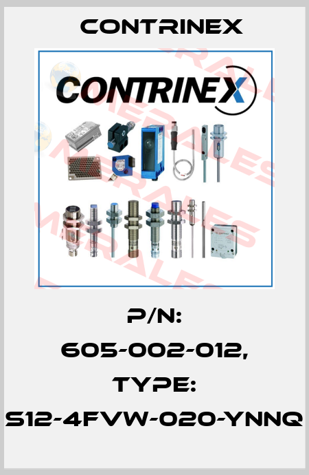 p/n: 605-002-012, Type: S12-4FVW-020-YNNQ Contrinex