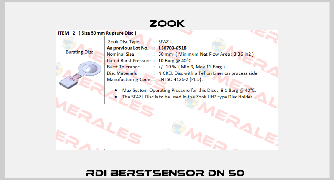 RDI Berstsensor DN 50  Zook