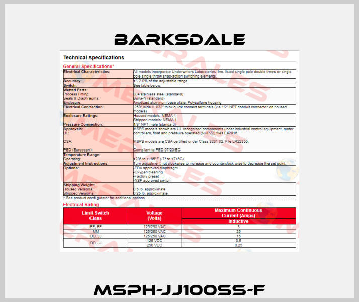 MSPH-JJ100SS-F Barksdale