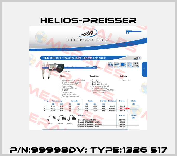 P/N:99998DV; Type:1326 517 Helios-Preisser