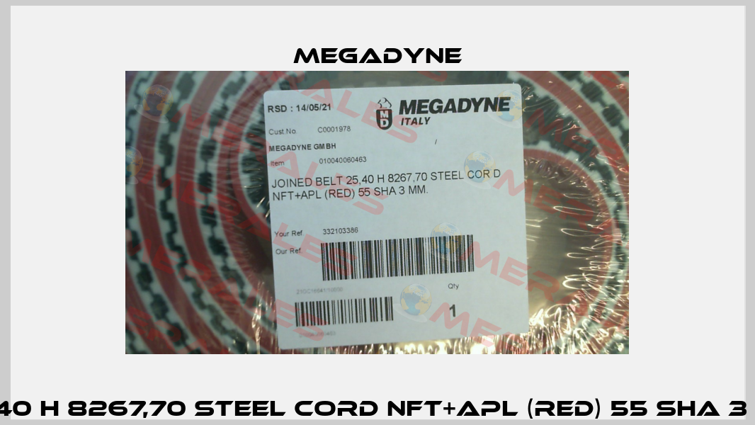 25,40 H 8267,70 STEEL CORD NFT+APL (RED) 55 SHA 3 MM Megadyne