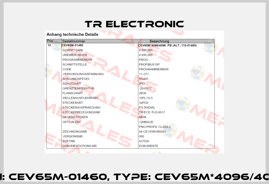 P/N: CEV65M-01460, Type: CEV65M*4096/4096 TR Electronic